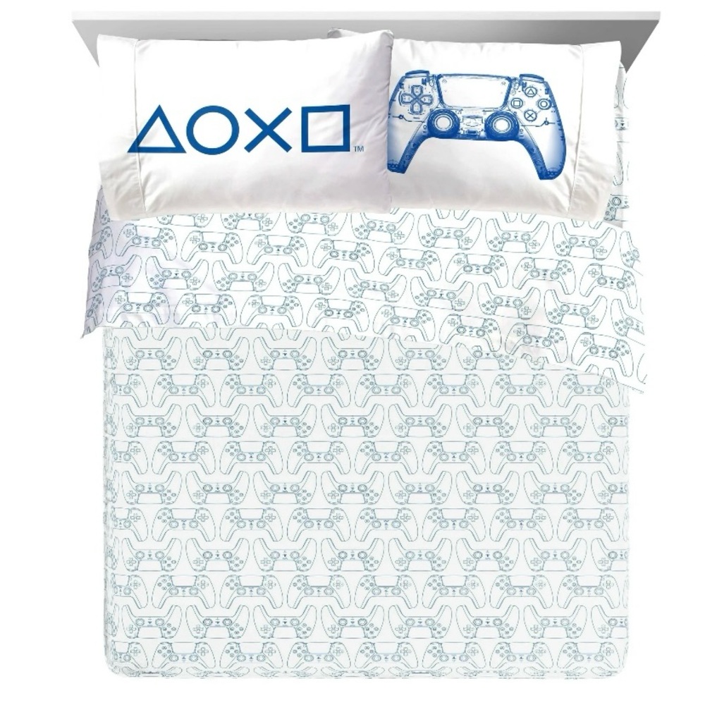Sony White and Blue 4-Piece Full Sheet Set